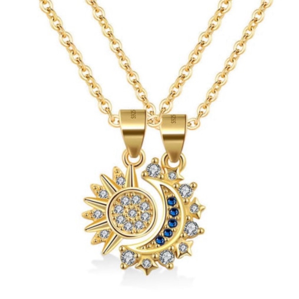 925 Sterling Silver Sun and Moon Pendant Necklace